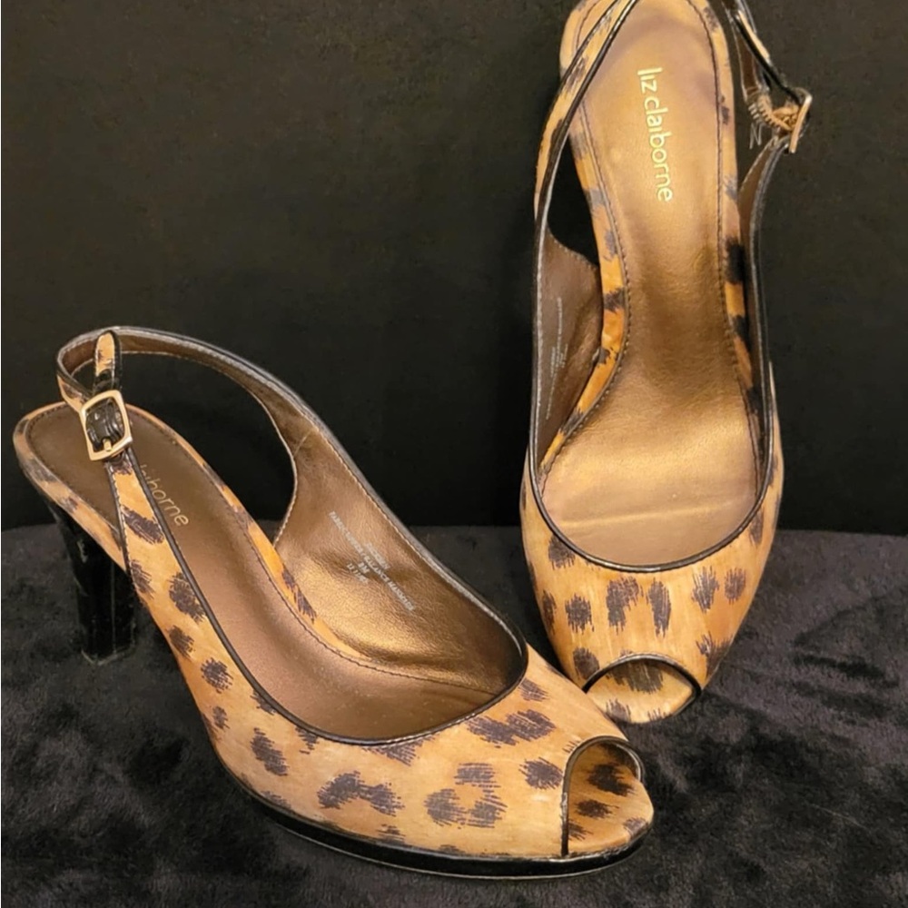 Liz Claiborne Brown and Black Peep-Toe Heels